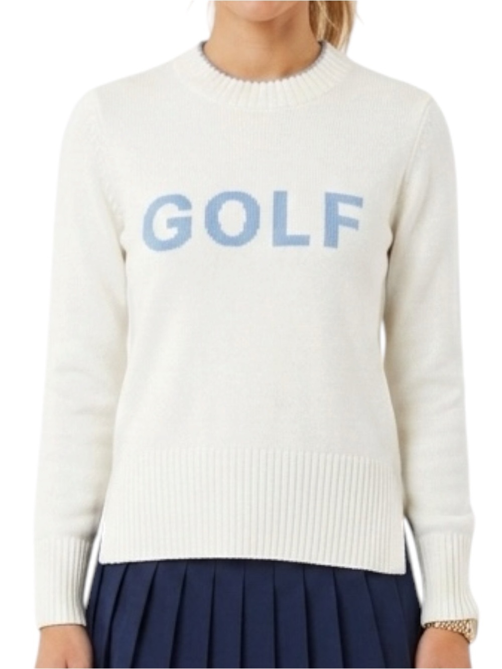 Renwick GOLF Sweater XXS Ivory RNWK Blue NWT Crewneck Preppy Country Club